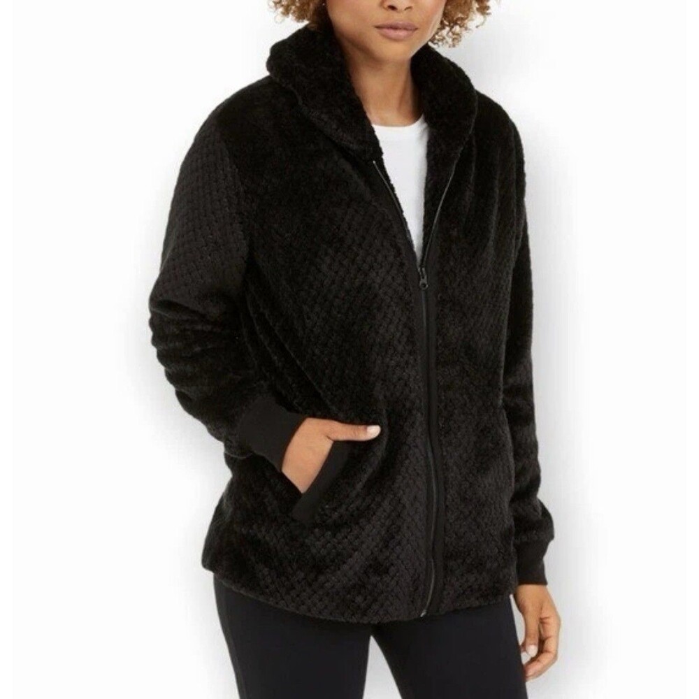 NEW Ideology Women's SOFT Quilted Black Fleece Pocket Jacket Size 2X 2XL XXL